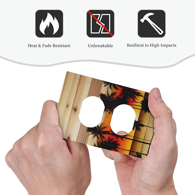 Sunset Beach Coconut Palm Tree Wooden Background Outlet Covers 1 Gang Duplex Light Switch Cover Decorative Switch Plates Electrical Receptacle Faceplate Wall Plate for Bedroom Living Room Decor