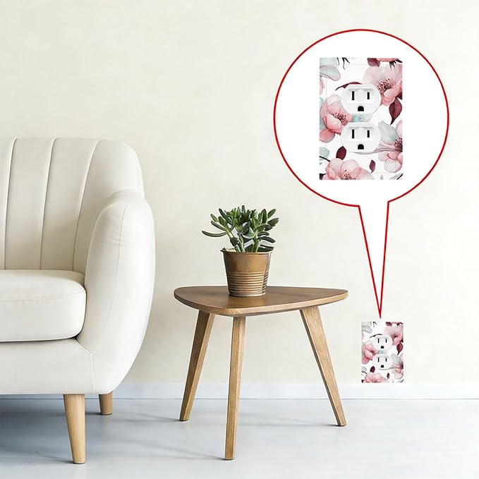 Watercolor Pink Cherry Blossom & Floral Burst Duplex Wall Plate - 1-Gang Standard US Size Romantic Floral Escape Outlet Covers for Bathroom Bedroom Vanity Decor
