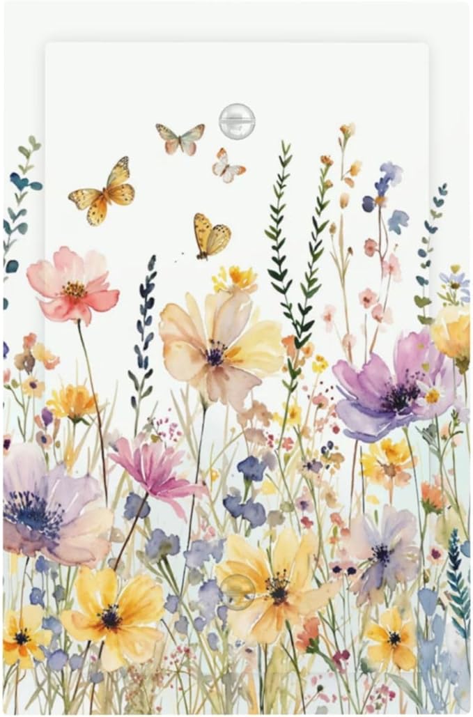 Wildflowers Colorful Flower Butterfly Floral Light Switch Cover Plate 1 Gang No Device Blank Electrical Wall Plates Faceplate Decorative Switch Plate Covers for Farmhouse Bedroom Decor