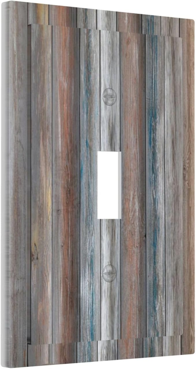 Light Switch Cover Vintage Blue Grey Wood Plank 1 Gang Wall Plate Cover Rustic Country Single Toggle Outlet Covers Decorative Switchplate Electrical Faceplate for Farmhouse Home Decor