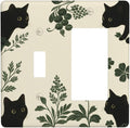 Decorative Outlet Covers Funny Black Cat Green Leaf 2 Gang Light Switch Cover Plate Single Toggle 1 Rocker Wall Plates for Electrical Outlets Switch Plate Covers for Bedroom Home Decor