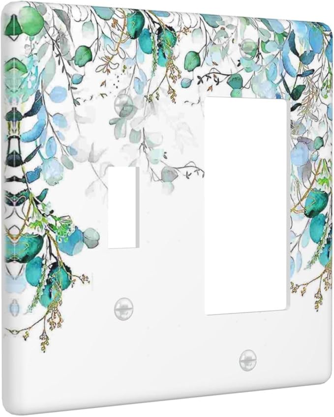 Decorative Outlet Covers Bohemian Green Eucalyptus Leaf Pine Leaves 2 Gang 1 Gang Wall Plate Cover Single Toggle Rocker Combination Light Switch Plate Covers Jumbo Switch Cover
