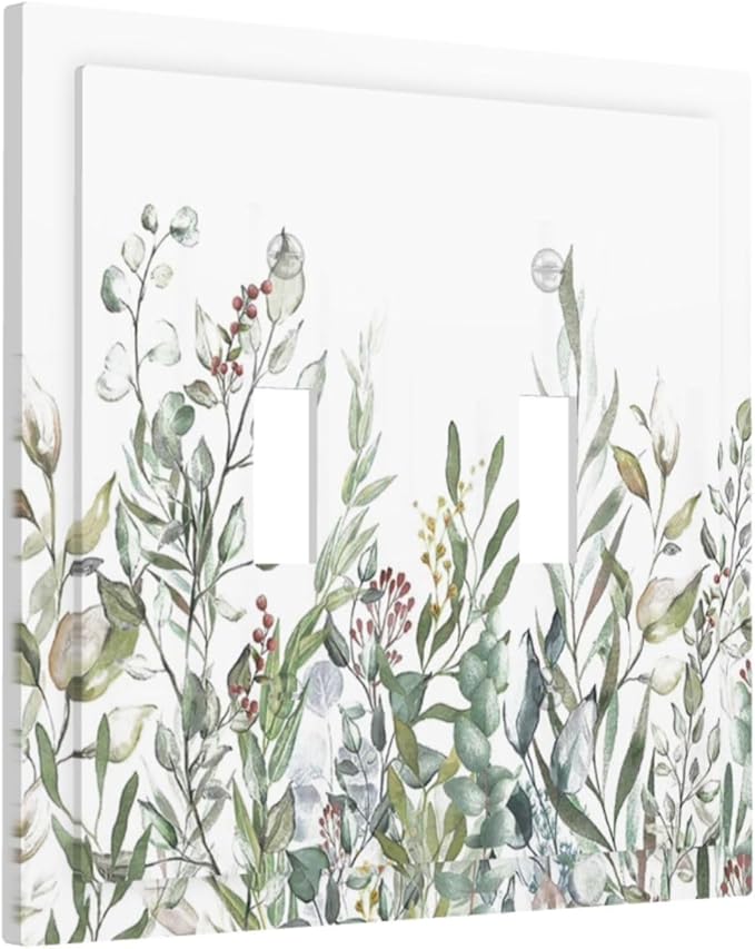 Wildflower Garden Rustic Green Leaf Floral Decorative Switch Plates 2 Gang Double Toggle Outlet Light Switch Cover Wall Plate Electrical Faceplate for Bed Room Living Room Decor