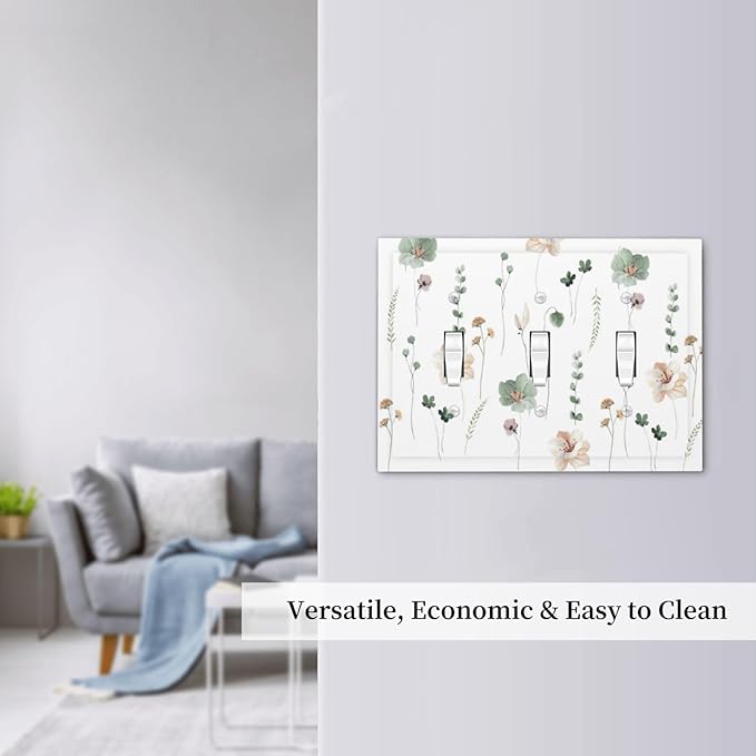 Decorative Switch Plates Watercolor Floral Botanical Flowers 3 Gang Wall Plate Triple Toggle Light Switch Cover Faceplate Electrical Wall Panels For Living Room Bed Room Decor