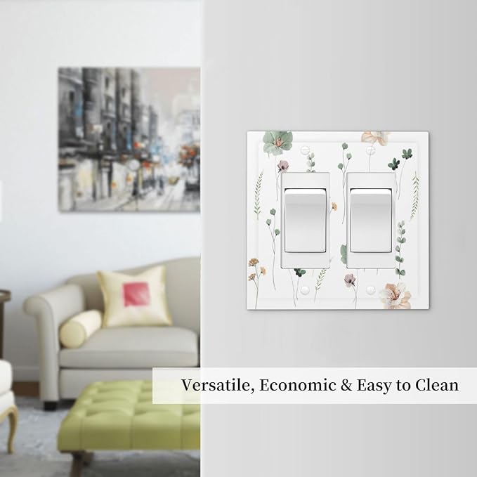 Decorative Outlet Covers Watercolor Floral Botanical Flowers 2 Gang Double Gfci Rocker Electrical Wall Panels Light Switch Cover Plate For Living Room Bed Room Decor
