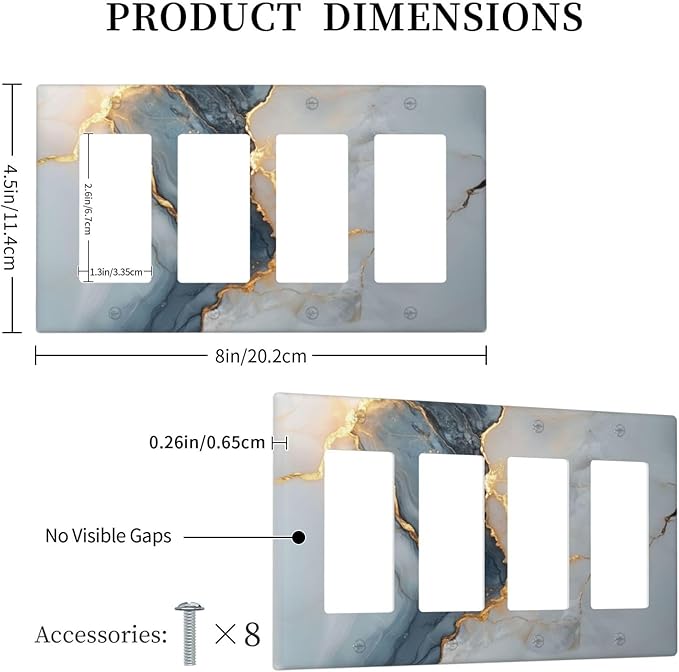 Abstract Blue Granite Luxury Texture Print 4 Gang Light Switch Cover Quad Rocker Outlet Covers Switchplates Wall Plate Decorative Electrical Faceplate for Bedroom Kitchen Living Room Decor