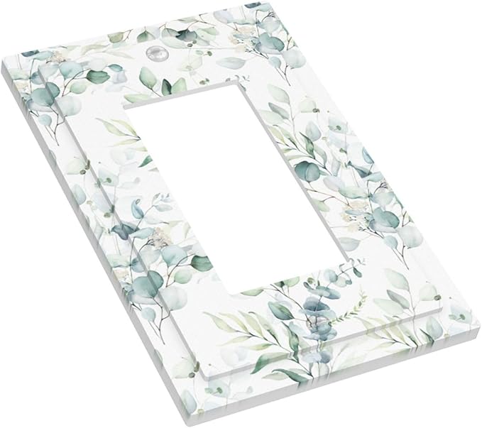 Watercolor Spring Sage Green Eucalyptus Leaves 1 Gang Single Decorator/GFCI Device Outlet Wall Plate Plant Herb Botanical Floral Electrical One Rocker Decorative Light Switch Cover Faceplate Dimmer