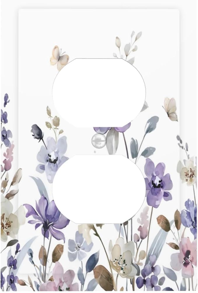 Purple Watercolor Flower Floral Butterfly Outlet Covers 1 Gang Duplex Light Switch Cover Decorative Switch Plates Electrical Receptacle Faceplate Wall Plate for Bedroom Living Room Decor