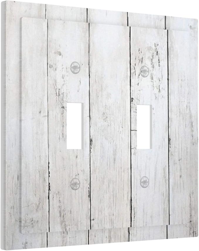 Modern Rustic Wood White Oak Print Decorative Switch Plates 2 Gang Double Toggle Outlet Light Switch Cover Wall Plate Electrical Faceplate for Farmhouse Home Decor