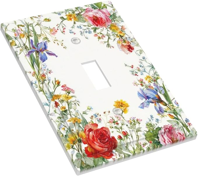 Decorative Light Switch Cover Plate Rustic Red Flower Garden Floral 1 Gang Single Toggle Wall Plates for Electrical Outlet Covers Switch Plate Covers Faceplate for Country Home Decor
