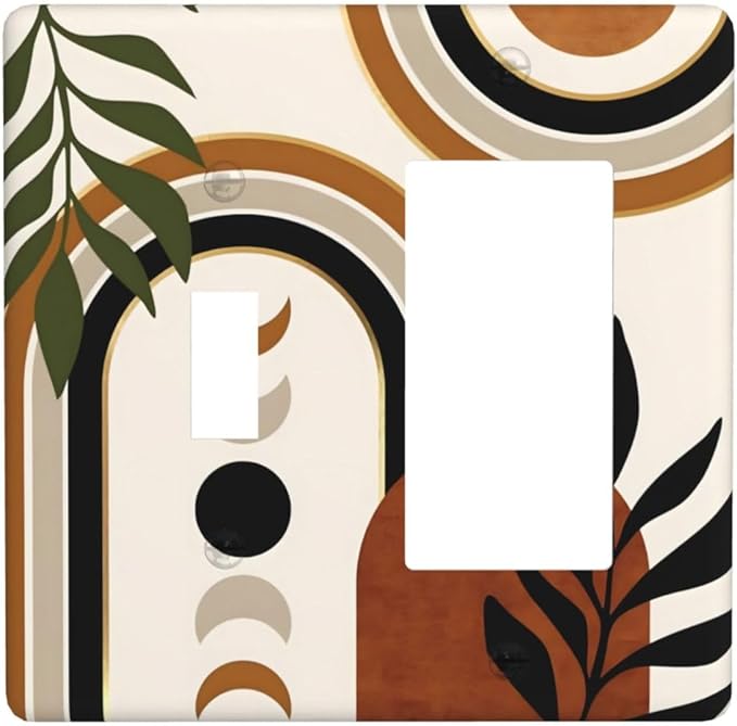 Boho Mid Century Arch Plant Leaves Sun Moon Outlet Covers 1 Toggle 1 Rocker Combination Decorative Wall Plate Electrical Switch Plates Light Switch Cover Plate for Bedroom Living Room Decor