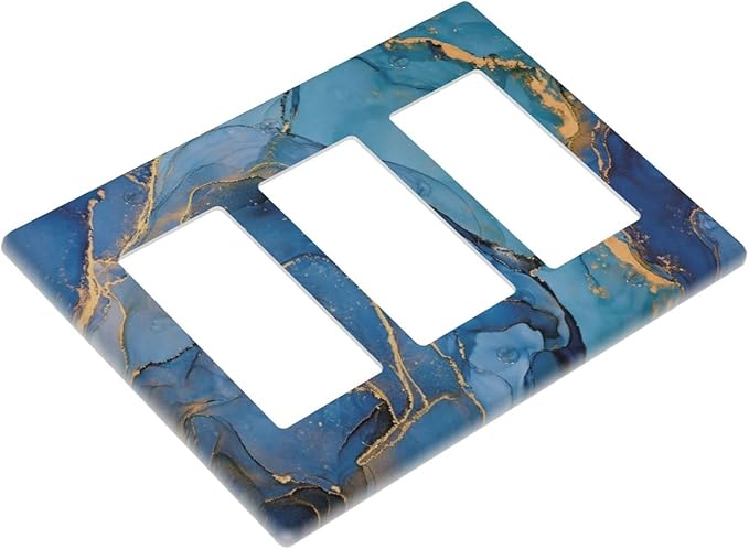 Blue Marble Triple Rocker Light Switch Plate Covers Decorative 3 Gang Decora Wall Plate Modern Ombre WatercolorInk Art Gifi Lightswitch Faceplate for Bathroom Kitchen 6.38" X 4.9"
