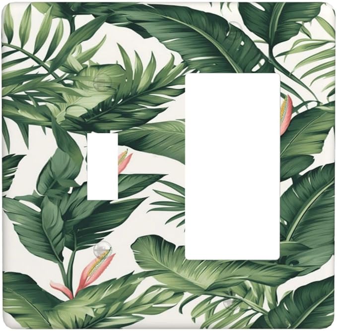 Tropical Leaf Jungle Botanical Palm Tree Greenery Floral Outlet Covers 1 Toggle 1 Rocker Combination Decorative Wall Plate Electrical Switch Plates Light Switch Cover Plate for Bedroom Living Room