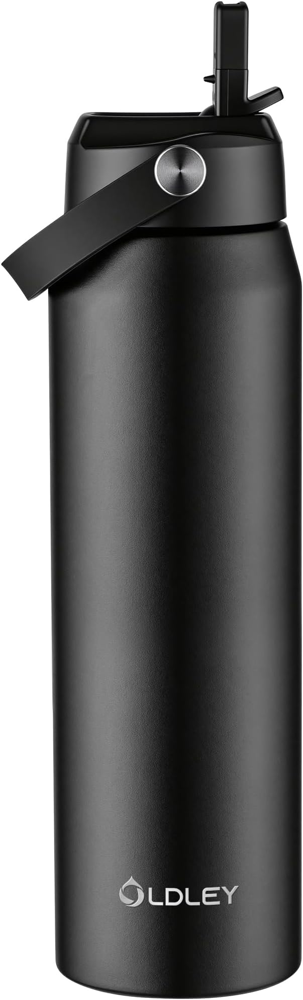 Oldley 32oz Insulated Water Bottle with Straw, Stainless Steel Water Bottle for Sports, Travel, School, BPA-Free Sports Bottles for Adult Kids, Leak-Proof, Black