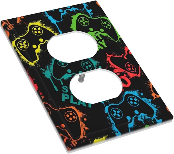 Gaming Hippie Gamer Modern Gamepad Colorful Graffiti Outlet Covers 1 Gang Duplex Light Switch Cover Decorative Switch Plates Electrical Receptacle Faceplate Wall Plate for Kids Room Nursery Decor