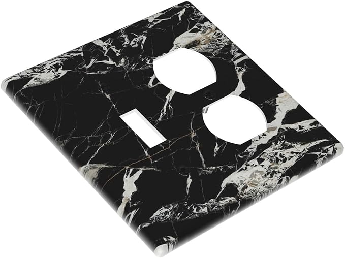 Black Marble Patterns Low Key Luxurious Wallplates 1 Toggle 1 Duplex Switch Plate Electrical GFCI Faceplate Decorative Light Switch Covers for Bathroom Kitchen Decor