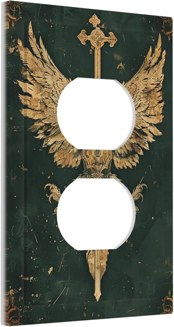 Medieval Retro Golden Eagle Totem Outlet Covers 1 Gang Duplex Electrical Receptacle Faceplate Light Switch Cover Wall Plate Decorative Switch Plates for Bedroom Living Room Decor
