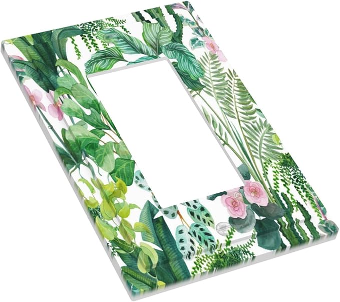 Tropical Palm Leaves Green Jungle Botanical Floral Flowers Decorative Outlet Covers 1 Gang Single Rocker Light Switch Cover Plate Wall Plates GFCI Faceplate for Bedroom Living Room Decor