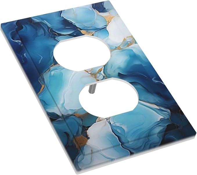 Decorative Outlet Covers Artistic Abstract Blue Marble Gold Line Painted 1 Gang Wall Plate Receptacle Duplex Light Switch Cover Plate Single Dual Plug Covers Electrical Switchplate
