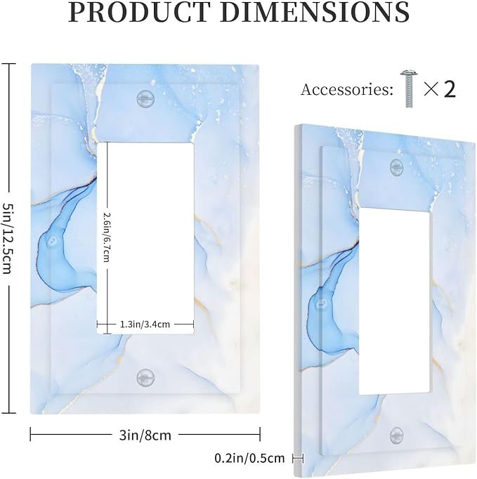 Modern Art Blue Gold Marble Abstract Luxury Print Decorative Outlet Covers 1 Gang Single Rocker Light Switch Cover Plate Wall Plates GFCI Faceplate for Bathroom Living Room Decor