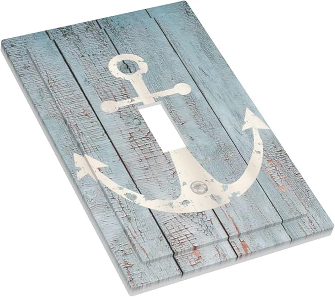 Anchor Rustic Sailing Nautical Wooden Planks Marine Decorative Light Switch Cover 1 Gang Single Toggle Device Electrical Faceplate Switchplates Decorator Outlet Wall Plate for Bathroom Farmhouse Decor