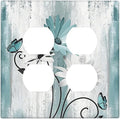 Decorative Light Switch Cover Plate Teal Daisy Floral Butterfly Vintage Wood 2 Gang Decorative Switch Plates 1 Toggle Duplex Combo Outlet Covers GFCI Plug Covers Wallplates for Bathroom Bedroom Decor