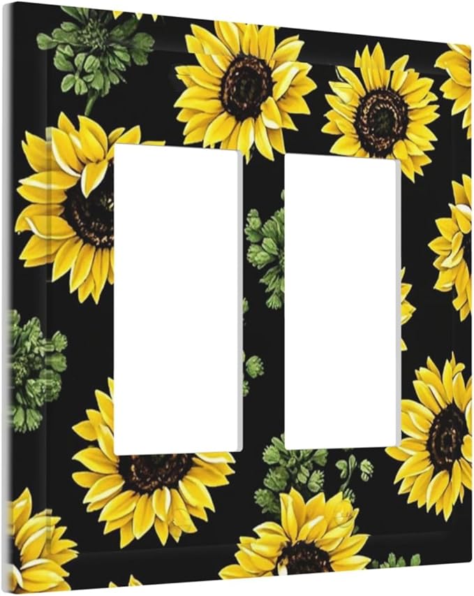Decorative Outlet Covers Floral Sunflower Plants Flowers 2 Gang Double Gfci Rocker Electrical Wall Panels Light Switch Cover Plate For Bed Room Farmhouse Decor