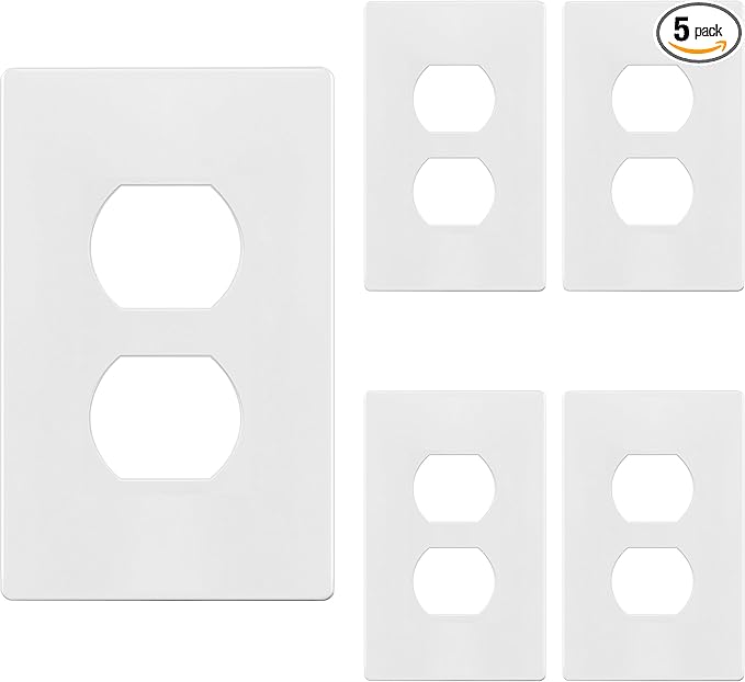 TG Screwless Duplex Wall Plate Covers, Child Safe Receptacle Outlet Covers, Size 1-Gang 4.68"x 2.93",Unbreakable Polycarbonate Thermoplastic,SP-S1-W-5PCS,Glossy, White, 5 Pack