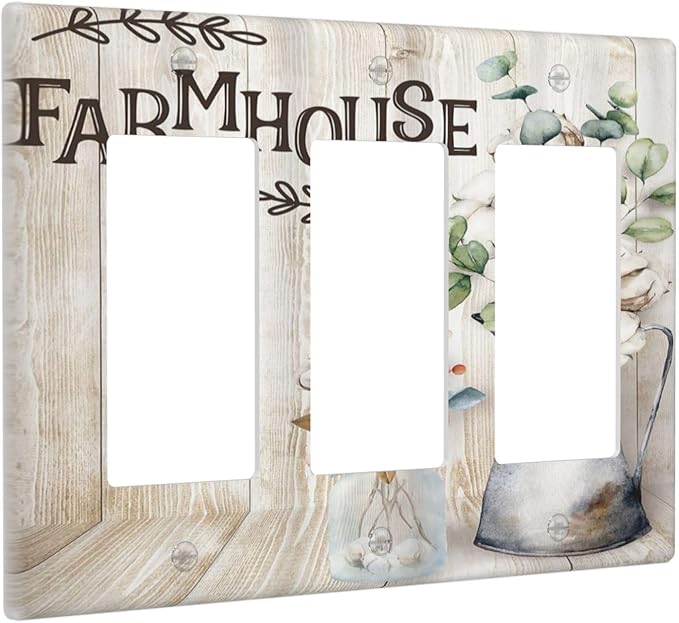 Decorative Switch Plate Covers Farmhouse Floral Cotton 3 Gang Triple Rocker Decora Light Switch Cover Rustic Country Flower Outlet Wall Plate Electrical Faceplate GFCI for Bedroom Home Decor