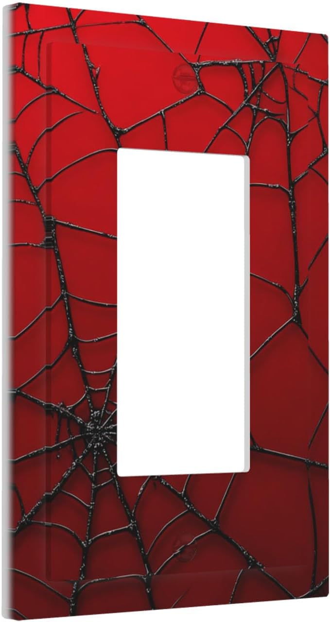 Red Spider Web 1-Gang Rocker Wall Plate, Hero Theme Cartoon Decorative Switch Plate for Boys Bedroom, Playroom, Game Room & Man Cave