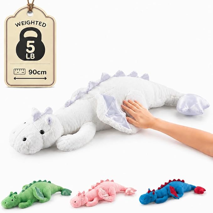 35.4" Weighted Dragon Plush Toy, 5lb Weighted Stuffed Animals, Silent Glass Beads Large Dragon Pillow for Sensory Relaxation for Kids and Adults, for Bedtime & Lounging