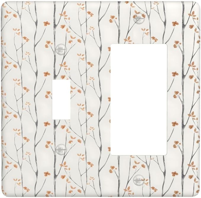 Boho Floral Watercolor Tree Branch Flower Minimalist Outlet Covers 1 Toggle 1 Rocker Combination Decorative Wall Plate Electrical Switch Plates Light Switch Cover Plate for Bedroom Living Room Decor