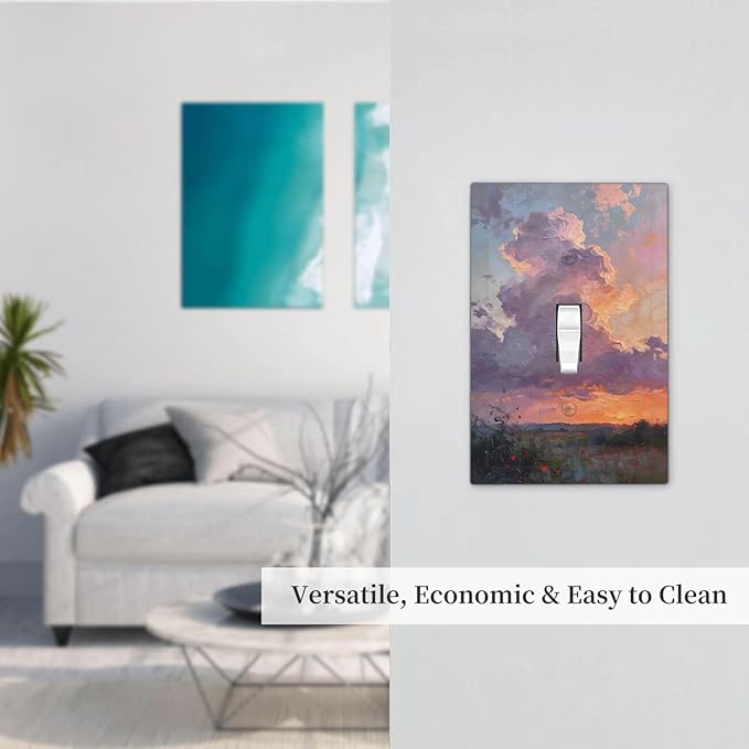 Abstract Sunset Dusk Natural Scenery Wild Flowers Decorative Light Switch Cover 1 Gang Single Toggle Device Electrical Faceplate Switchplates Decorator Outlet Wall Plate for Farmhouse Bedroom Decor