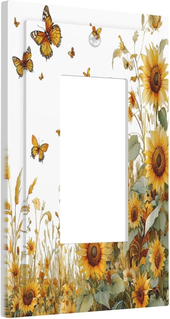 Sunflower Gold Wildflowers Summer Butterfly Decorative Outlet Covers 1 Gang Single Rocker Light Switch Cover Plate Wall Plates GFCI Faceplate for Bedroom Living Room Decor