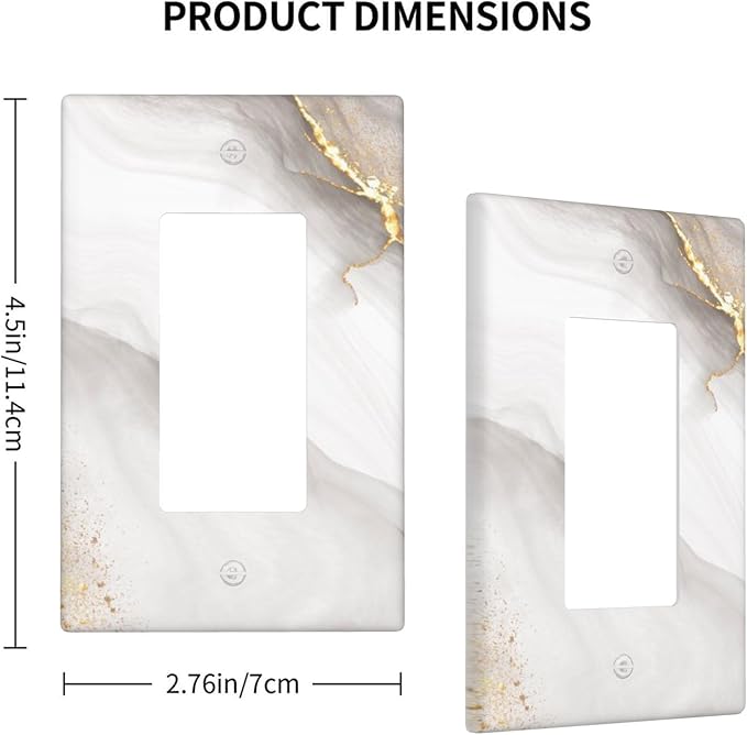 White Gold Gray Marble 1-Gang Rocker Wall Plate, Modern Decorative Switch Plate for Kitchen, Bathroom, Living Room & Bedroom