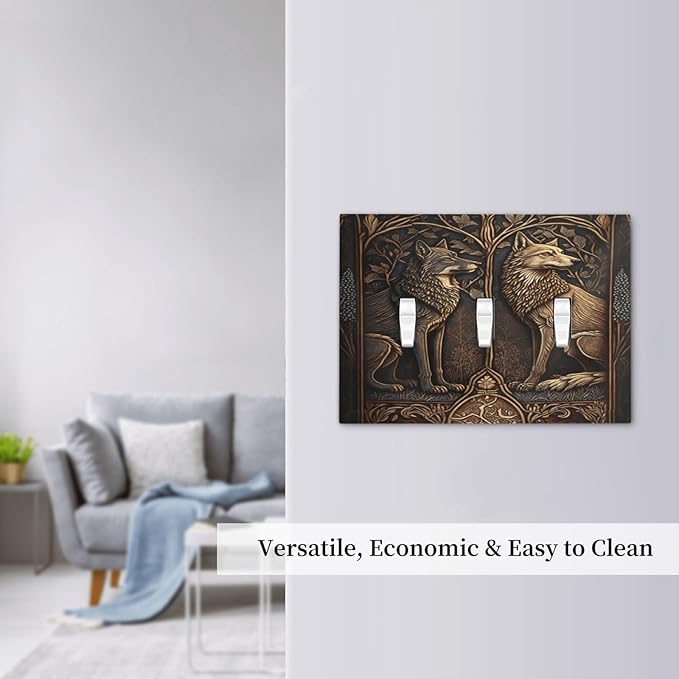 Medieval Wolves Animal Vintage Print Decorative Switch Plates 3 Gang Wall Plate Triple Toggle Light Switch Cover Faceplate Electrical Wall Panels for Farmhouse Home Decor
