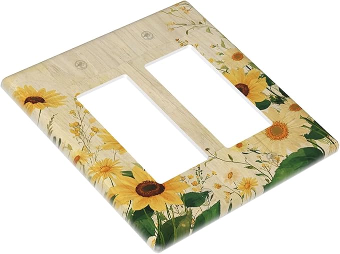 Decorative Outlet Covers with Vintage Botanical Sunflower Field Design 2 Gang Wall Plate Double Rocker Light Switch Cover Switch Plate Cover for Nature Yellow Blooms Wall Decor