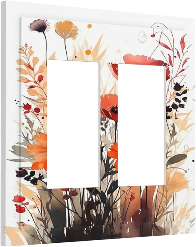 Decorative Outlet Covers Country Watercolor Flowers Art Wildflower 2 Gang Double GFCI Rocker Electrical Wall Panels Light Switch Cover Plate for Bedroom Cabin Decor