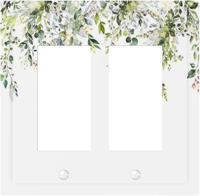 Decorative Outlet Covers Green Eucalyptus Leaves Floral Wildflower 2 Gang Double Gfci Rocker Electrical Wall Panels Light Switch Cover Plate For Bed Room Living Room Decor