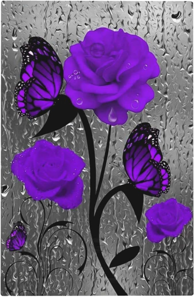Purple Butterfly Rose Flower 1 Gang Light Switch Cover No Decive Blank Wall Plate Decorative For Girls Teen Kids Boys Bathroom Home Bedroom Art Panel Decorate 5" x 3