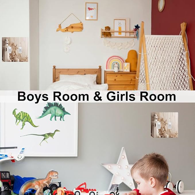 Nautical Coastal Seashell 2-Gang Double Toggle Switch Plate, Lighthouse Starfish Wall Plate for Beach House, Bathroom & Coastal Home