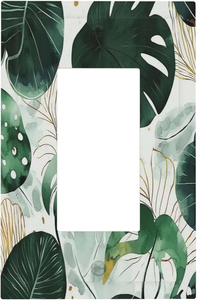 Boho Tropical Green Leaf Watercolor Banana Leaves Decorative Outlet Covers 1 Gang Single Rocker Light Switch Cover Plate Wall Plates Gfci Faceplate For Bed Room Living Room Decor