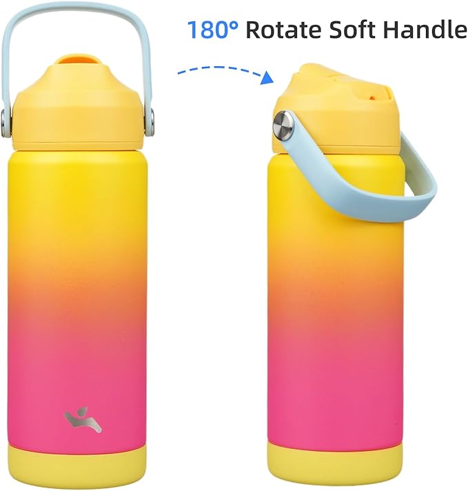 Konokyo Insulated Water Bottle with Straw Lid,18 oz Stainless Steel Vacuum Metal Bottle with Silicone Handle,Rainbow