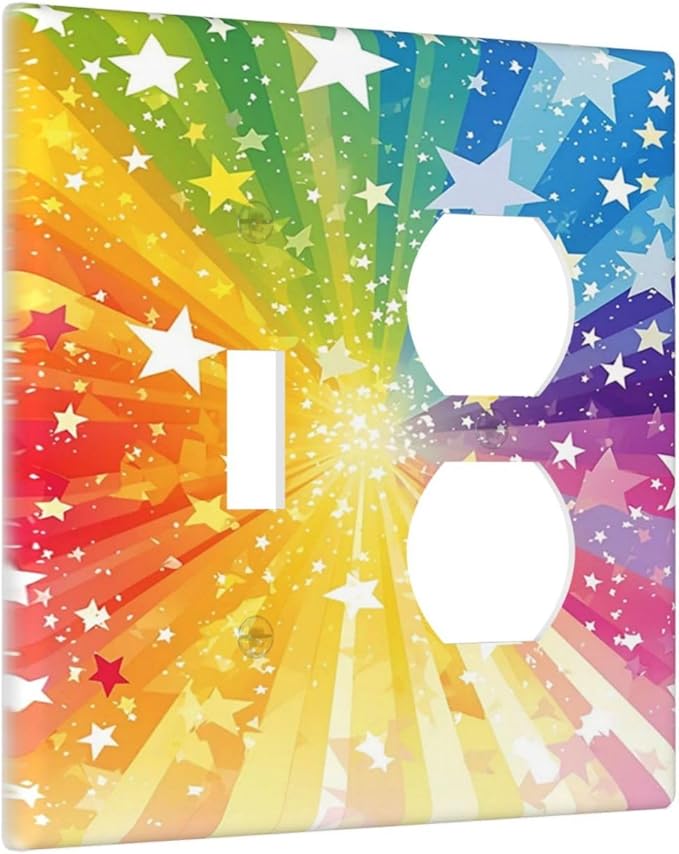 Light Switch Cover Plate Rainbowcolored Rays With White Stars 2 Gang Decorative Switch Plates 1 Toggle Duplex Combo Outlet Covers GFCI Wall Plates for Nursery Home Decor