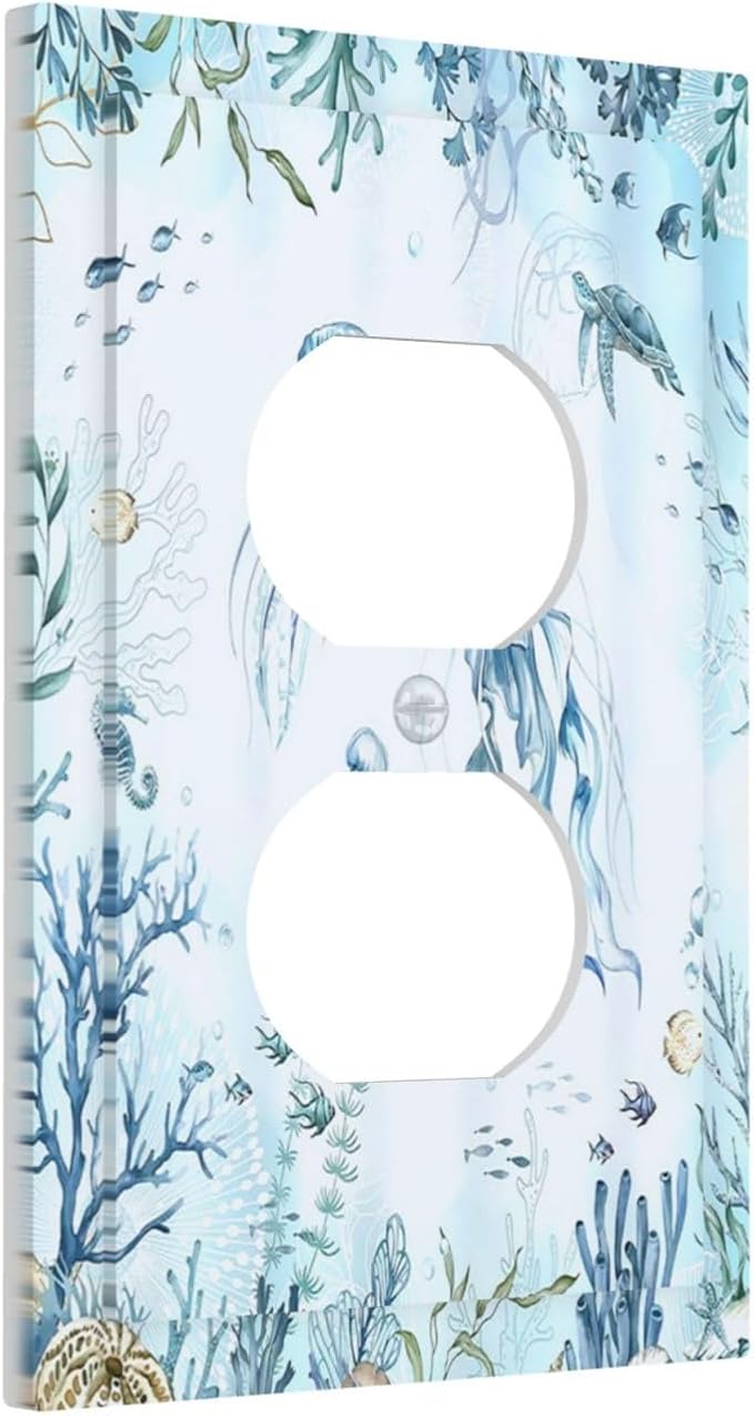 Outlet Covers Jellyfish Teal Blue Ocean Turtle Coastal Beach 1 Gang Duplex Electrical Receptacle Faceplate Light Switch Cover Wall Plate Decorative Switch Plates for Bedroom Bathroom Decor