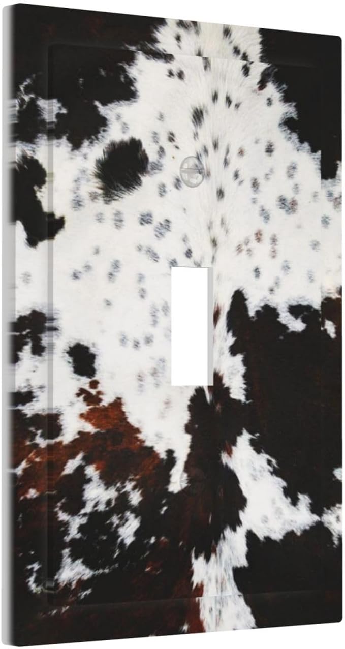 Western Farmhouse Brown Black White Animal Cow Fur Skin Cowhide Cheetah Print 1 Gang Electrical Single Toggle Device Switch Wall Plate Jumbo Size Decorative Outlet Light Switch Face Plate Cover