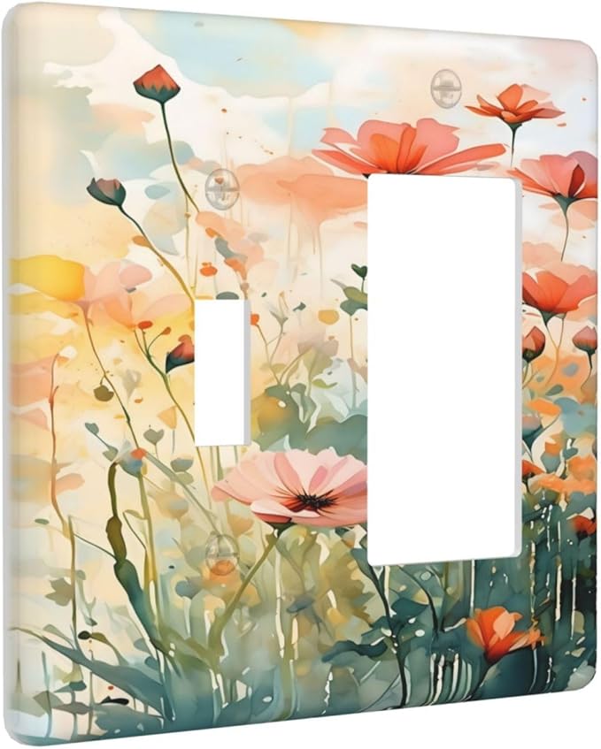 Vintage Red Orange Yellow Poppy Floral Flowers Outlet Covers 1 Toggle 1 Rocker Combination Decorative Wall Plate Electrical Switch Plates Light Switch Cover Plate for Bedroom Living Room Decor