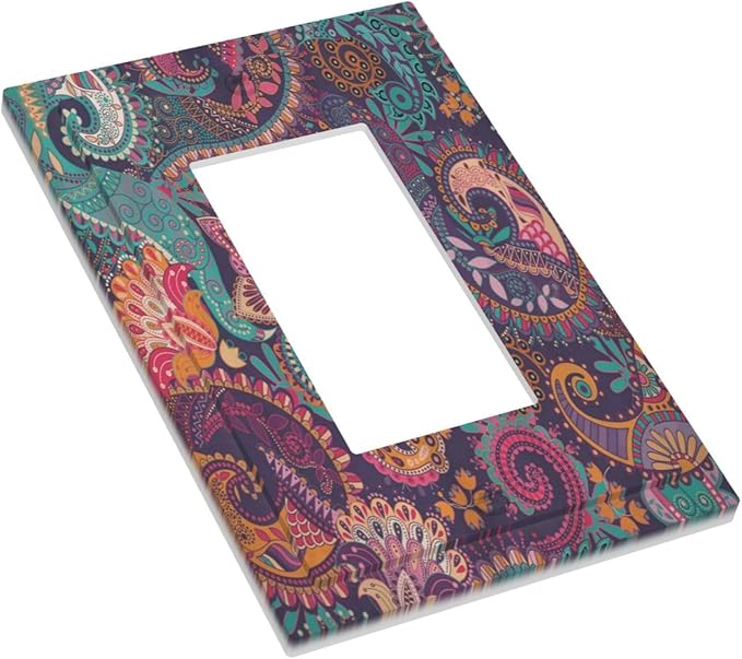 Mandala Boho Paisley Purple Floral Colorful Flower Decorative Outlet Covers 1 Gang Single Rocker Light Switch Cover Plate Wall Plates GFCI Faceplate for Home Bedroom Decor