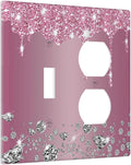 Decorative Outlet Covers Sparkling Diamonds Pink Silver Glitter Drops 2 Gang Wall Plate Cover Single Toggle Duplex Combo Two Switch Light Switch Cover Plate Jumbo Dual GFCI Face Plate