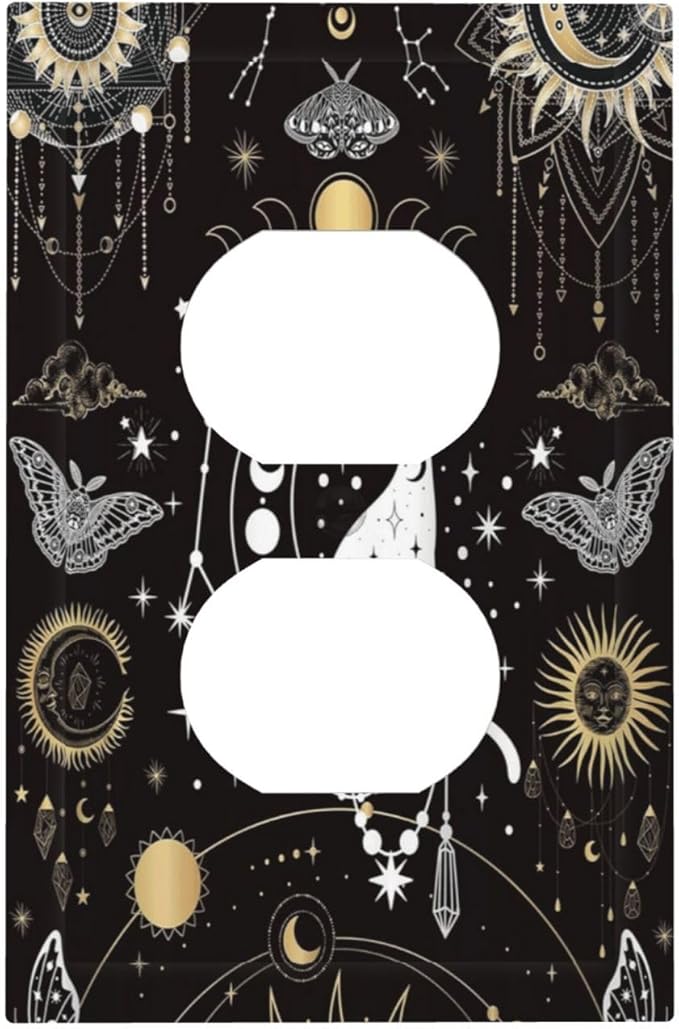 White Cat Tarot Moon Phases Moth Celestial Gothic Outlet Covers 1 Gang Duplex Light Switch Cover Decorative Switch Plates Electrical Receptacle Faceplate Wall Plate for Kids Room Bedroom Decor
